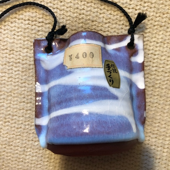 Handmade Japanese Pottery Hanging Vase - Ikebana - Brown Blue White - Picture 6 of 10